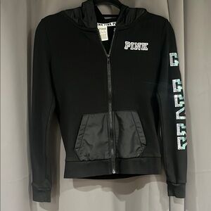 PINK Victoria's Secret Black full-zip Hoodie with Rainbow Bling late Y2K style
